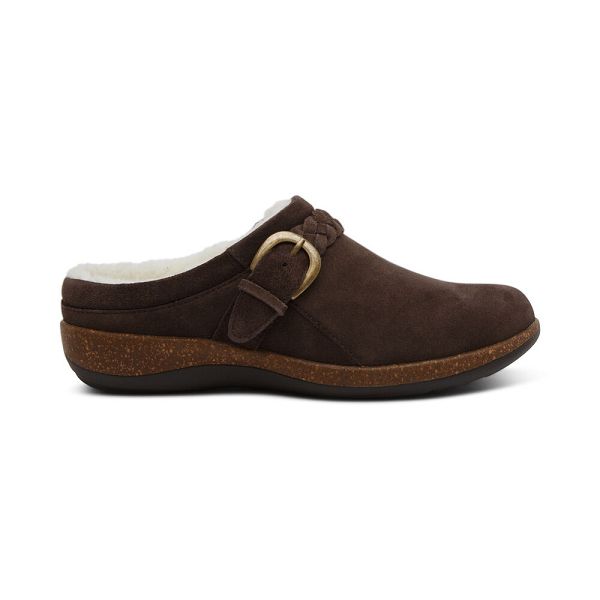 Aetrex Women's Libby Fleece With Arch Support Clogs Brown Shoes UK 6635-067